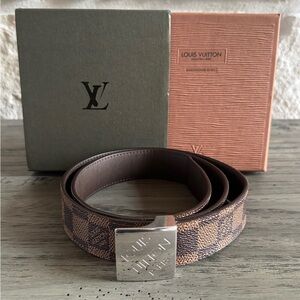 Louis Vuitton Damier Ebene belt with a Silver Buckle (32”)